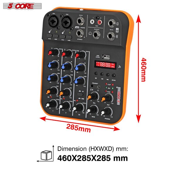 5 Core Audio Mixer 4 Channel DJ Equipment with Bluetooth USB Sound Board Console - Picture 3 of 12